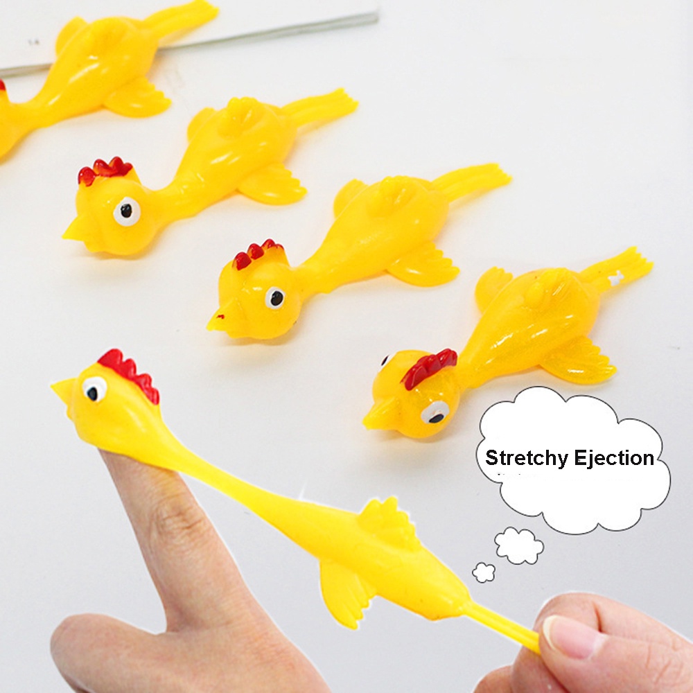 QUINTON Yellow Practical Joke Toys Funny Finger Toys Ejection Turkey Stretchy Flying 5pcs Gags Novelty Catapulted Chicken/Multicolor