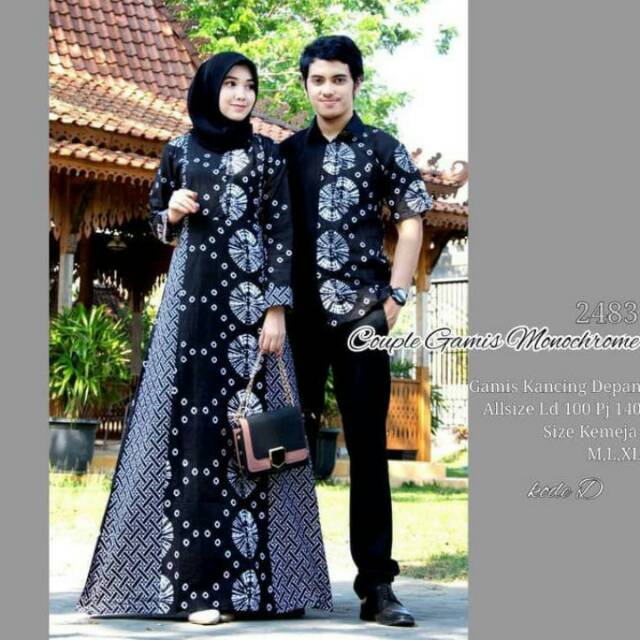 Batik Couple gamis monocrome jumputan