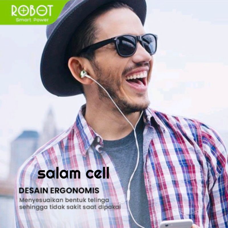 Headset Robot RE801 Wired Earphone Bass Compatible For All Phone Original - Garansi 1 Tahun