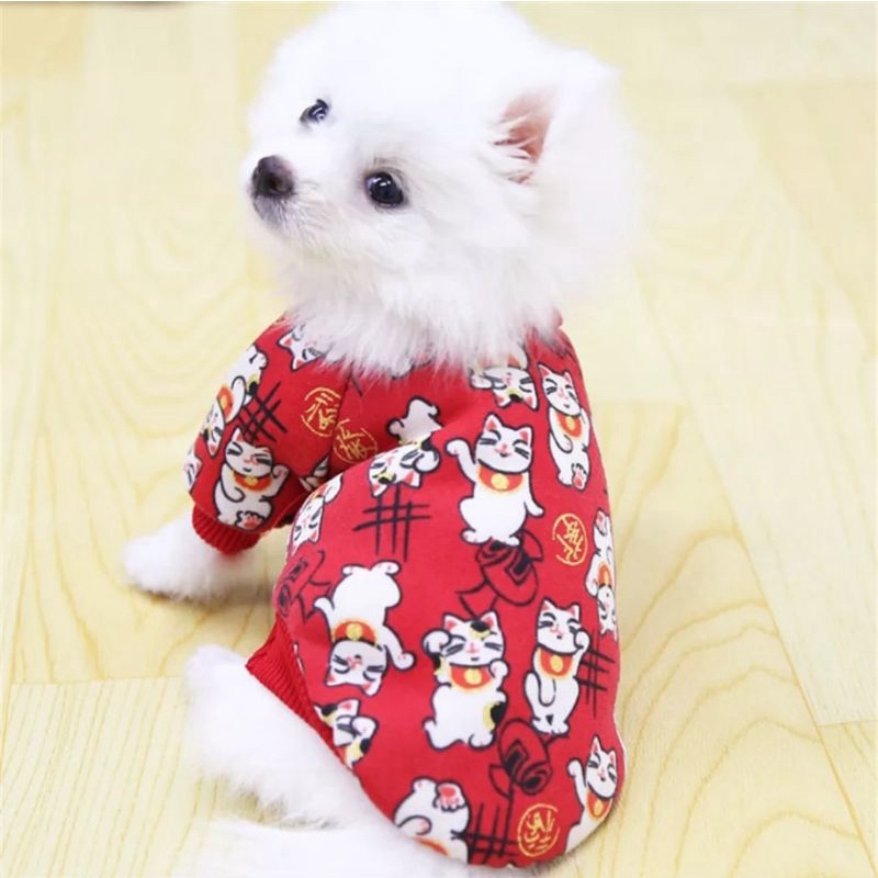 sweater natal imlek Baju Anjing kucing MOTIF Hangat Tebal cat Dog Clothes