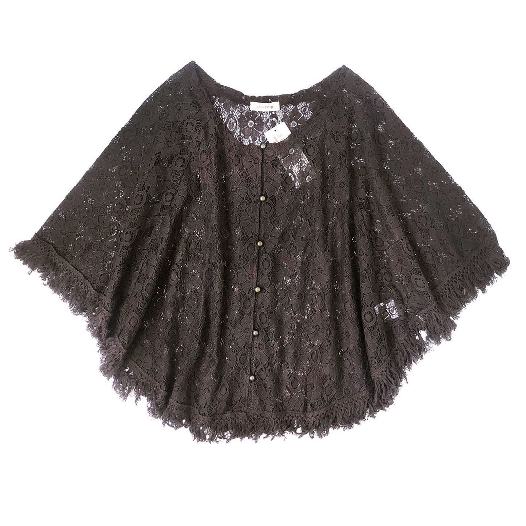 BLUS OUTER PONCHO KELELAWAR BATWING BROKAT LACE RENDA COKLAT RUMBAI COKLAT KOREA IMPORT