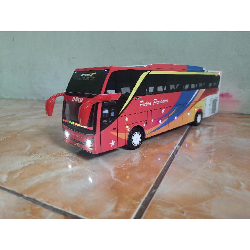 Miniatur bus RC Putra Perdana ( Remote Control ) DETIL RAPIH FULL TELOLET FULL STROBO FULL LED