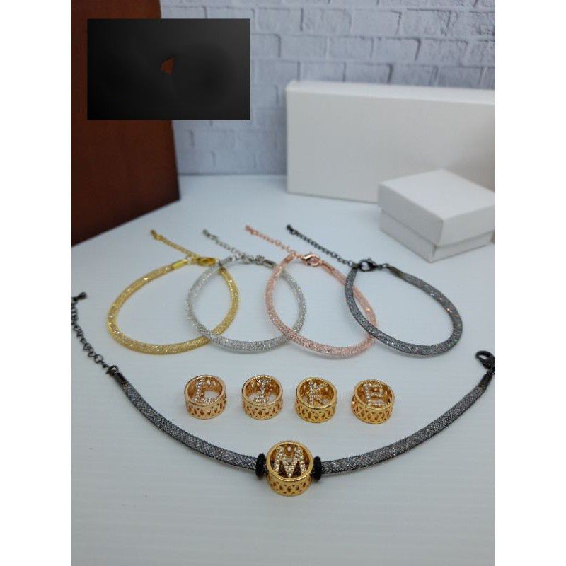 Gelang Tali Kristal Gliter Swarosky Liontin Huruf Bulat