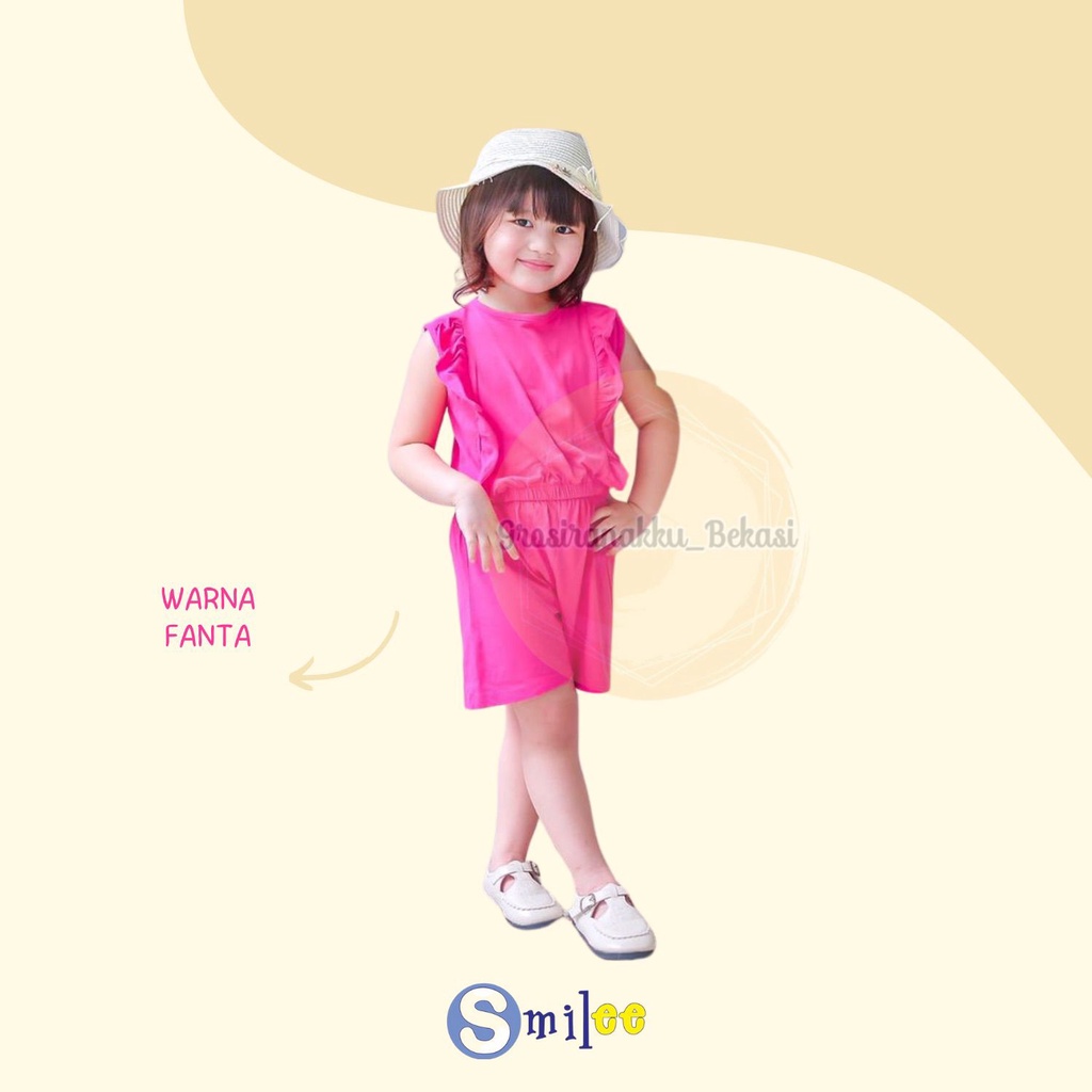 Jumpsuit Anak Smilee Nada Polos Warna Pink Fanta Size 1-5Thn