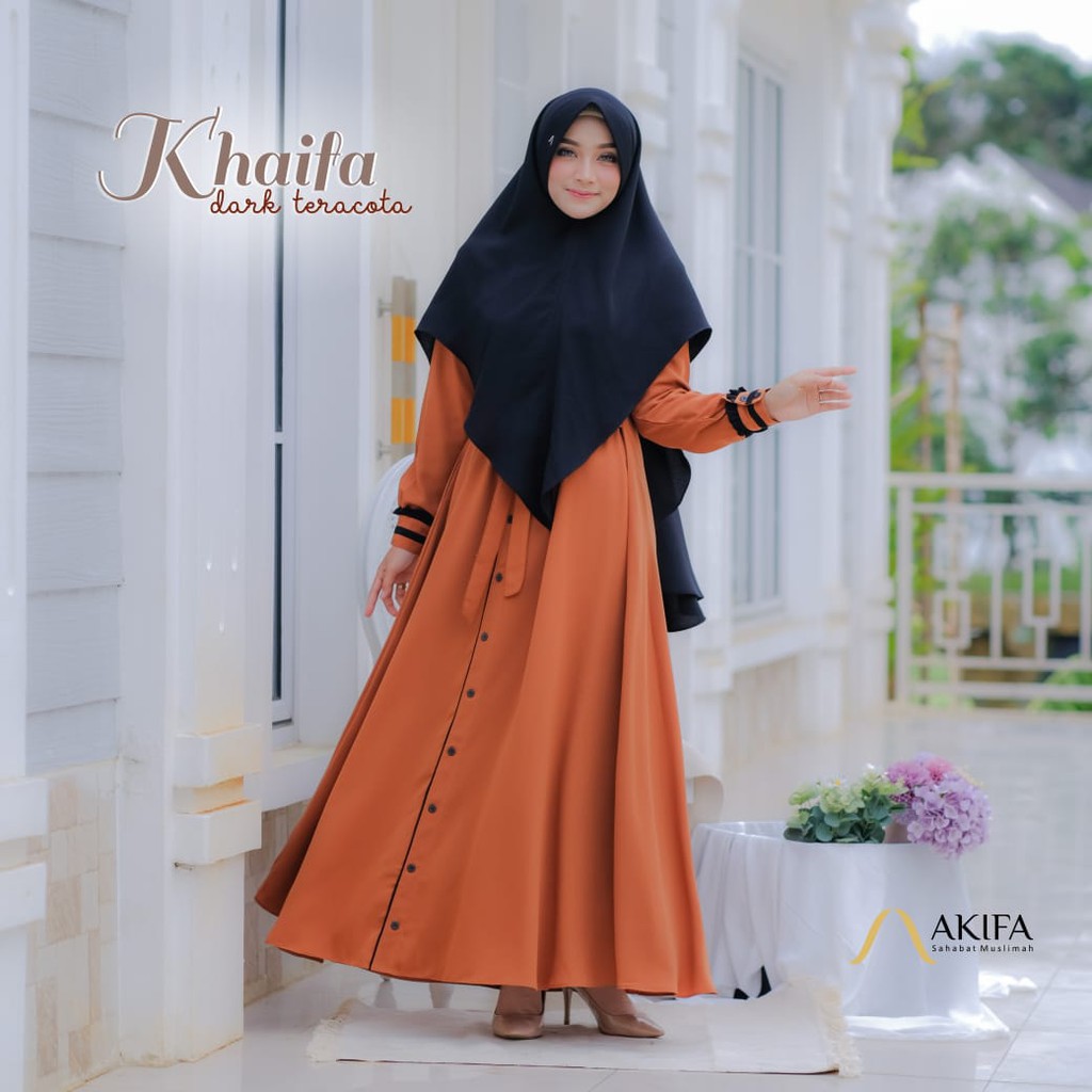 Khaifa Gamis Syari Set Khimar Original Akifa Muslimah Premium