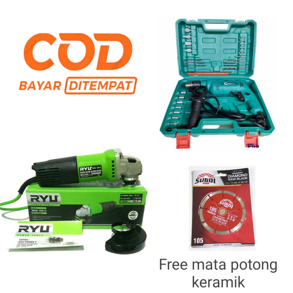 PAKET HEMAT!!! MESIN LAS LAKONI  BASIC 450 WATT GERINDA RYU DAN BOR RYU 1O MM BOLAK BALIK