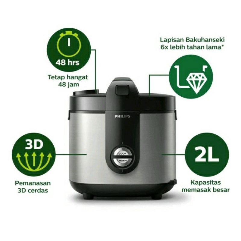 Rice Cooker Philips HD3138 Magic Com Philips 2L HD 3138 Original Garansi Resmi