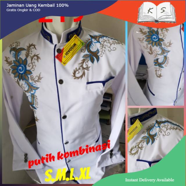 BEST SELLER JASKO PUTIH BORDIR LIS BIRU NO 219