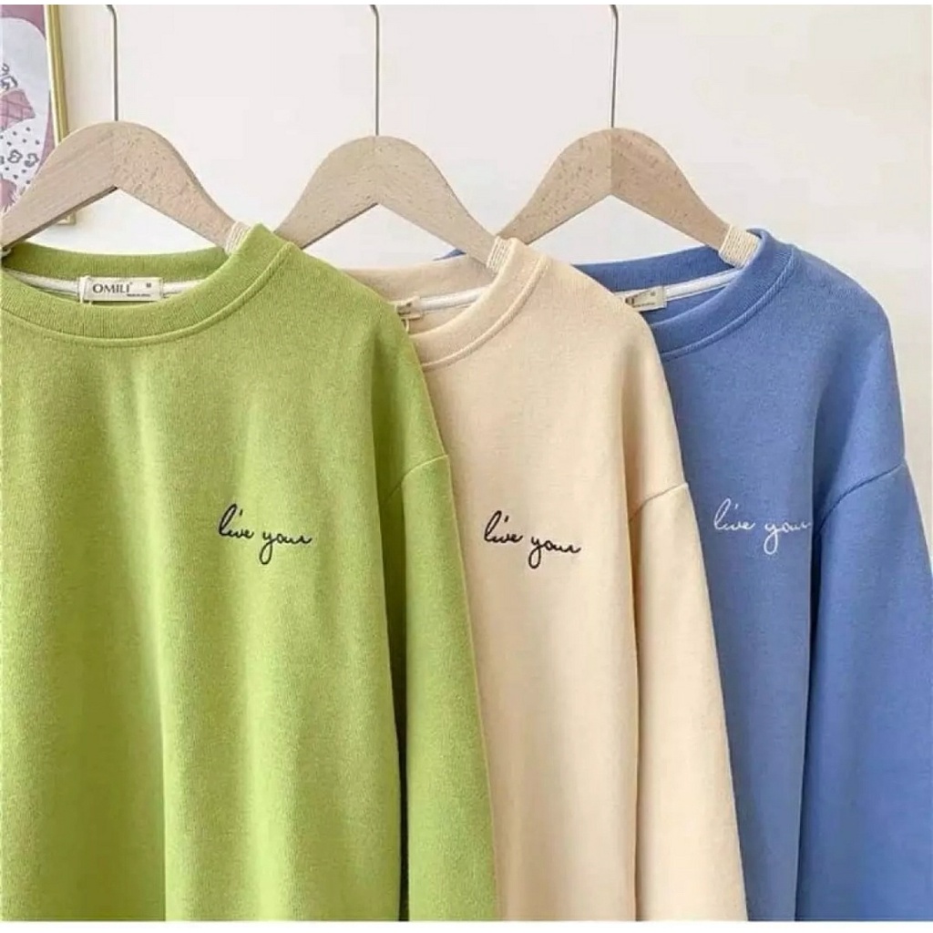 CREWNECK SWEATER LIVE YOUR / SWEATER WANITA TEBAL