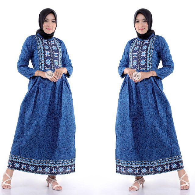 Batik Couple keluarga Maura Couple Sania Ruffle Ori Ndoro Jowi dnt Termurah motif mega mendung biru-gamis