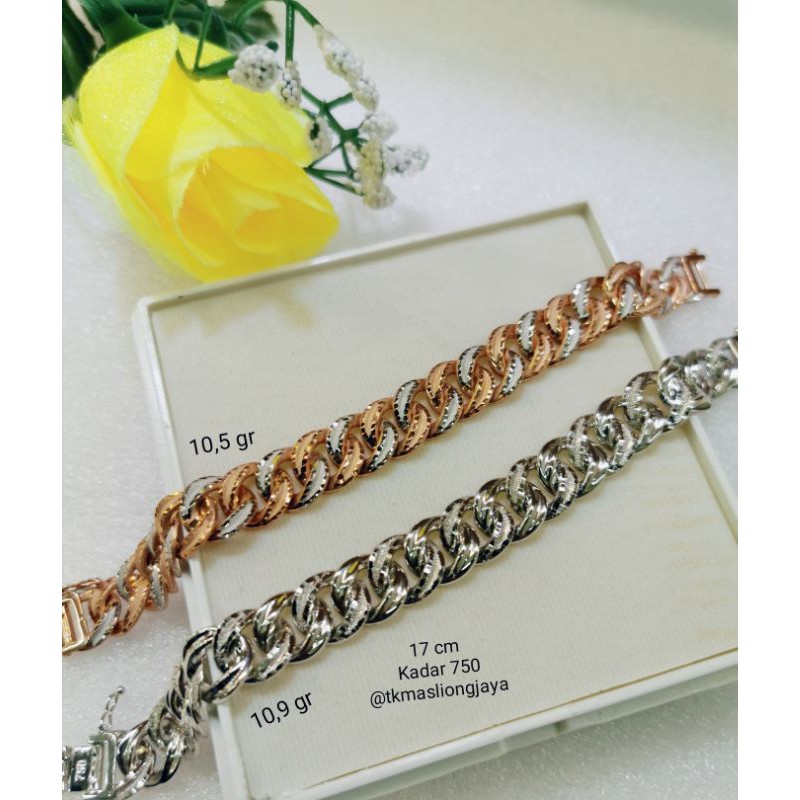 Gelang sisik naga kombinasi Rose Gold dan putih Emas Kadar 750/17k