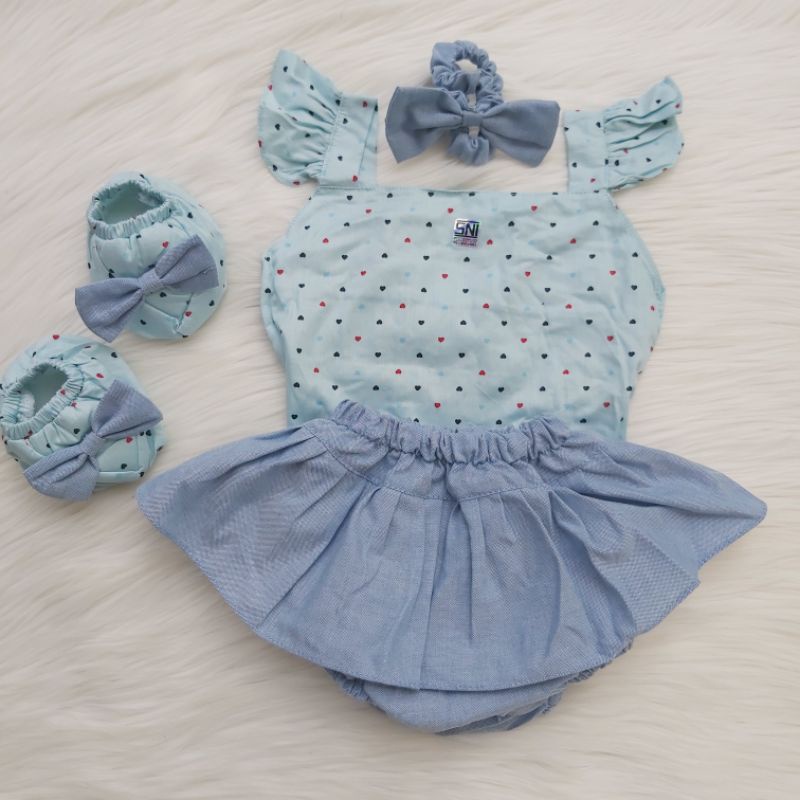 Baju Setelan dress lucu bandana sepatu  fashion anak bayi cewek Terlaris Baru Lahir