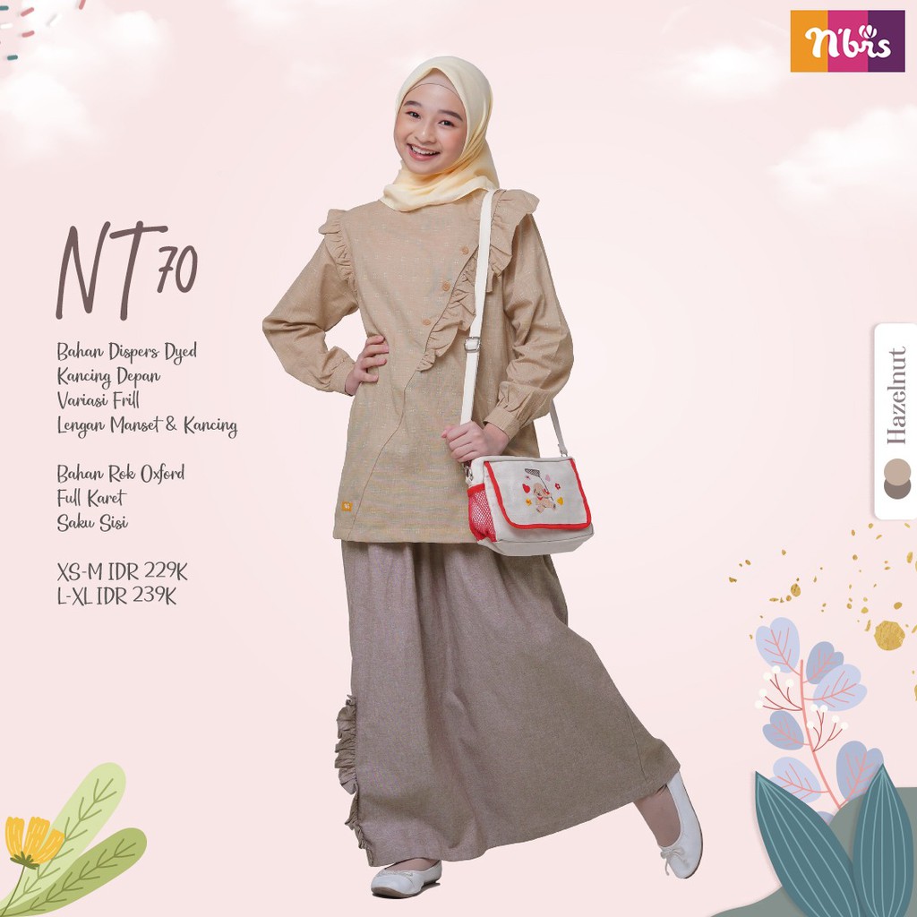 Nibras Teen NT 70 Bahan Dispers Dyed Set Atasan dan Rok Pakaian Remaja Muslim