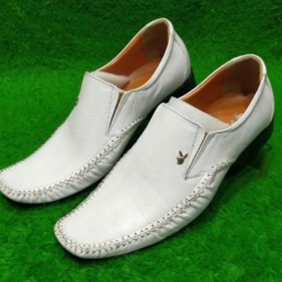 Sepatu pantopel playboy sepatu pria kulit asli sepatu formal putih G12H