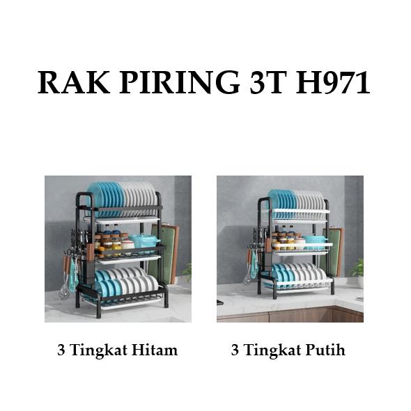 Grosir - H971 Drainer Rack / Rak Piring &amp; Mangkok 3 Tingkat / Rak Dapur Multifungsi / Rak Susun Pengering Piring