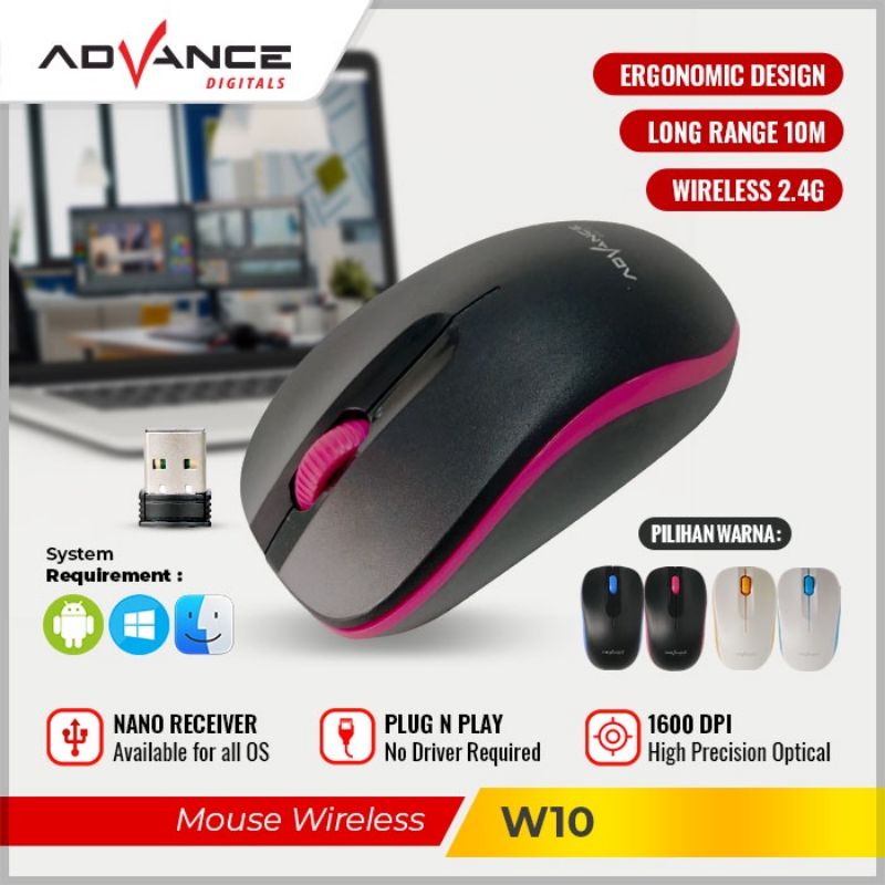 Mouse Wireless W10 Kursor Akurat Cocok untuk PC Laptop Original - Garansi 1 Tahun advance