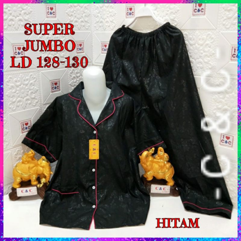 CNC - BAJU TIDUR WANITA SUPER JUMBO CP 5XL/LD 130/HEMBOS-Hitam