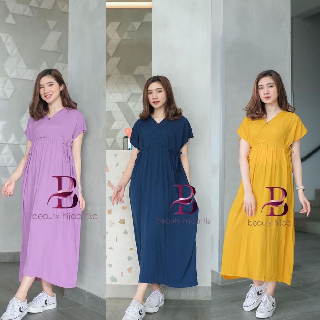 Daster Kimono Panjang Busui Dress Remaja Model Tali Samping Terbaru 2022 Rayon Premium Ukuran Jumbo Beautyhijab