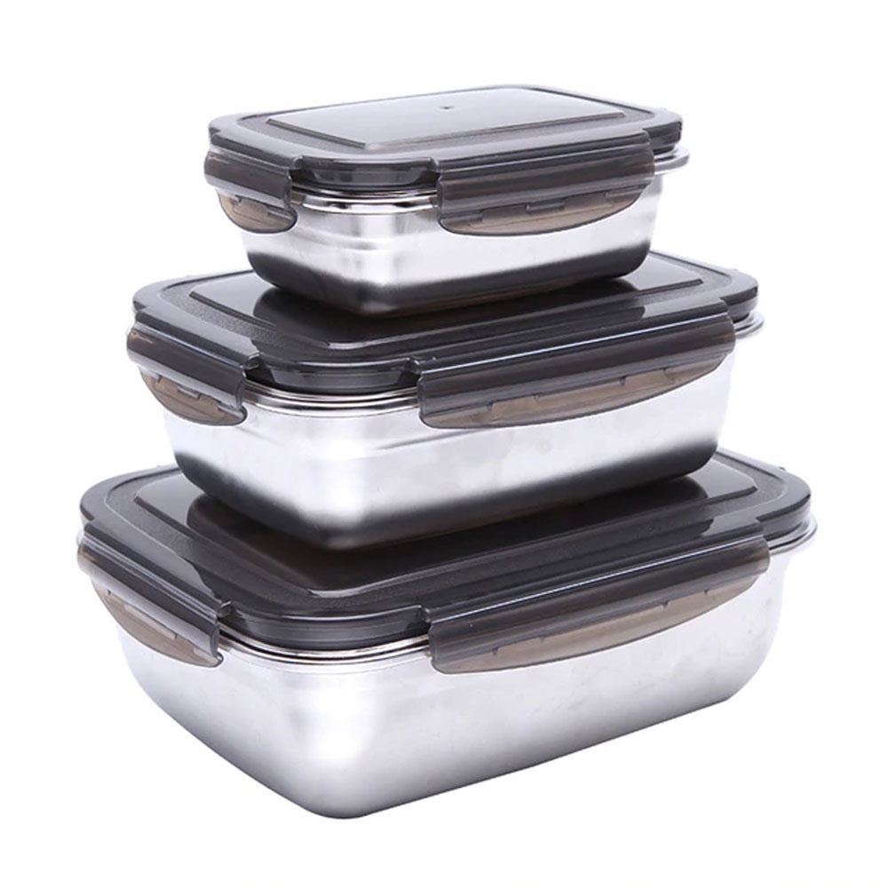 HOMEFAVOR Kotak Makan Bento Lunch Box Stainless Steel 850ml KT273 HITAM