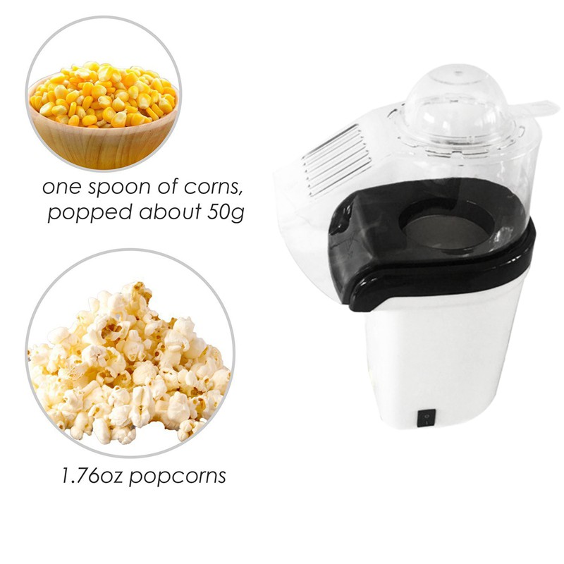 No Oil Needed Popcorn Machine 1200W Hot Air Popcorn Popper Electric Maker for Home with On Off Switch White