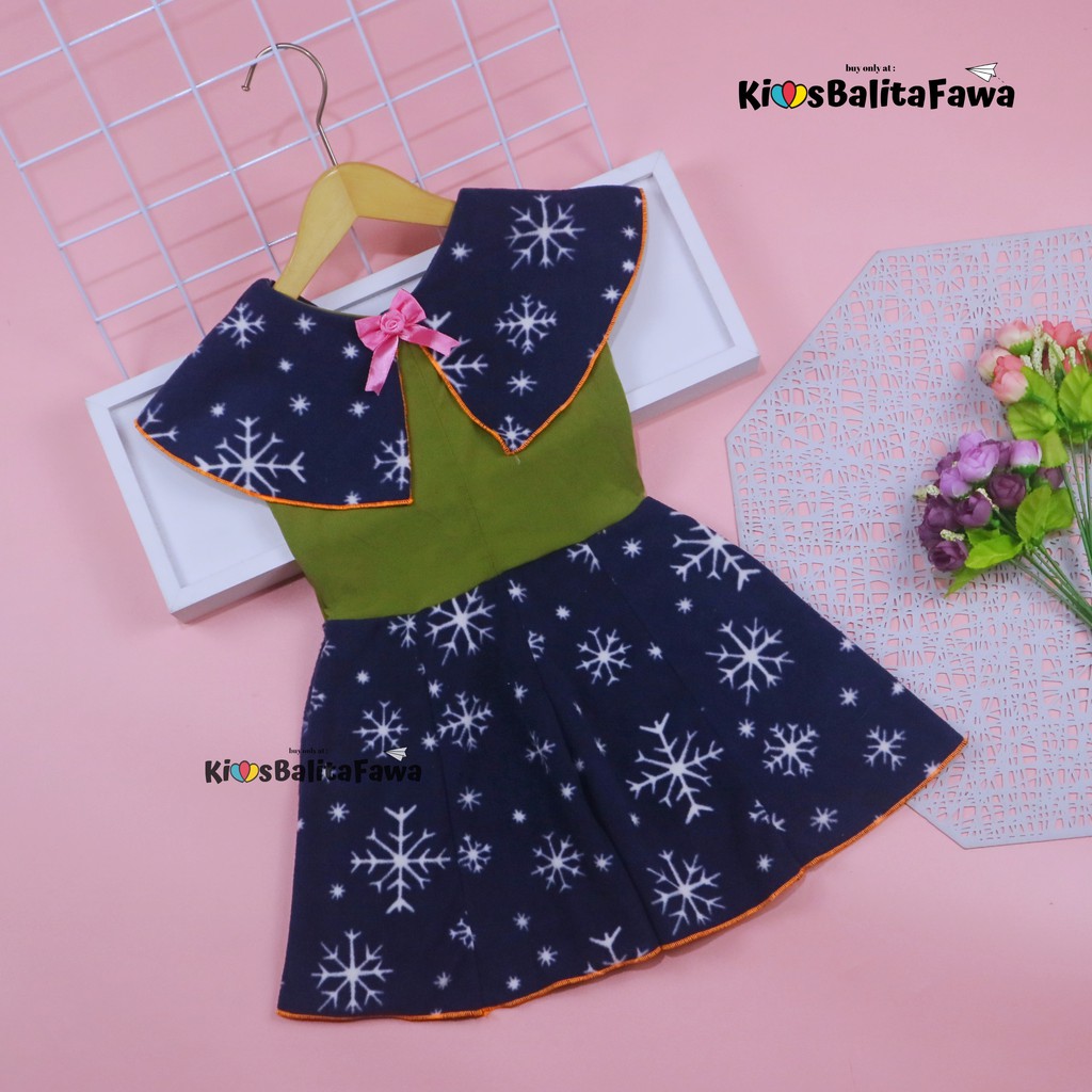 (BAHAN BLUDRU) Dress Yolla size 1-2 Tahun / Dres Cape Anak Perempuan Murah Baju Kensi Cewek Natal