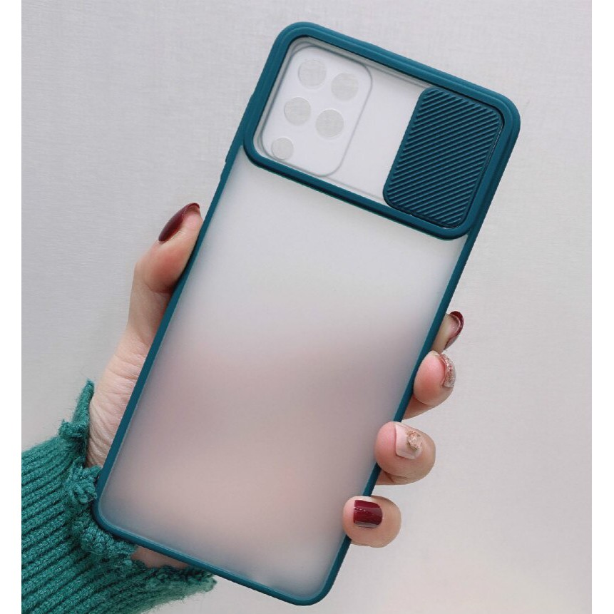 Samsung A22 A32 A52 A71 A72 4G 5G A12 A50 A11 M11 M12 A20S A21S A30S A50S Case Slide Camera Protector Sliding Cover Pelindung Kamera Siliding Geser Bumper Camshield Soft Softcase Hardcase Casing Dove Matte-(SLD CMR) HIJAU TUA