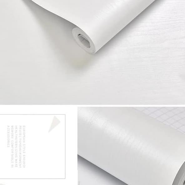 ✥ Wallpaper Sticker Dinding Putih Polos Serat Kayu ➩