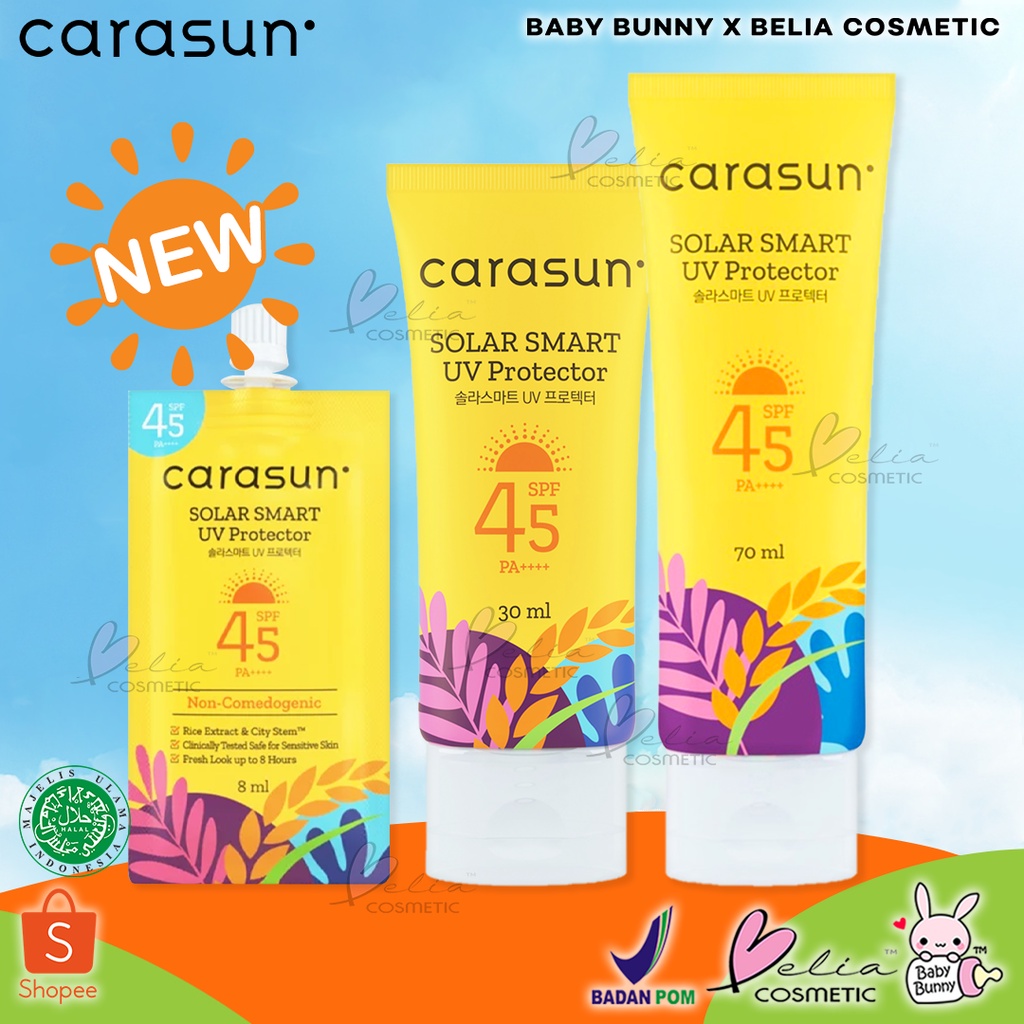 ❤ BELIA ❤ CARASUN Solar Smart UV Protector Sunscreen SPF 45 PA++++ | 8ml | 30ml | 70ml | BPOM