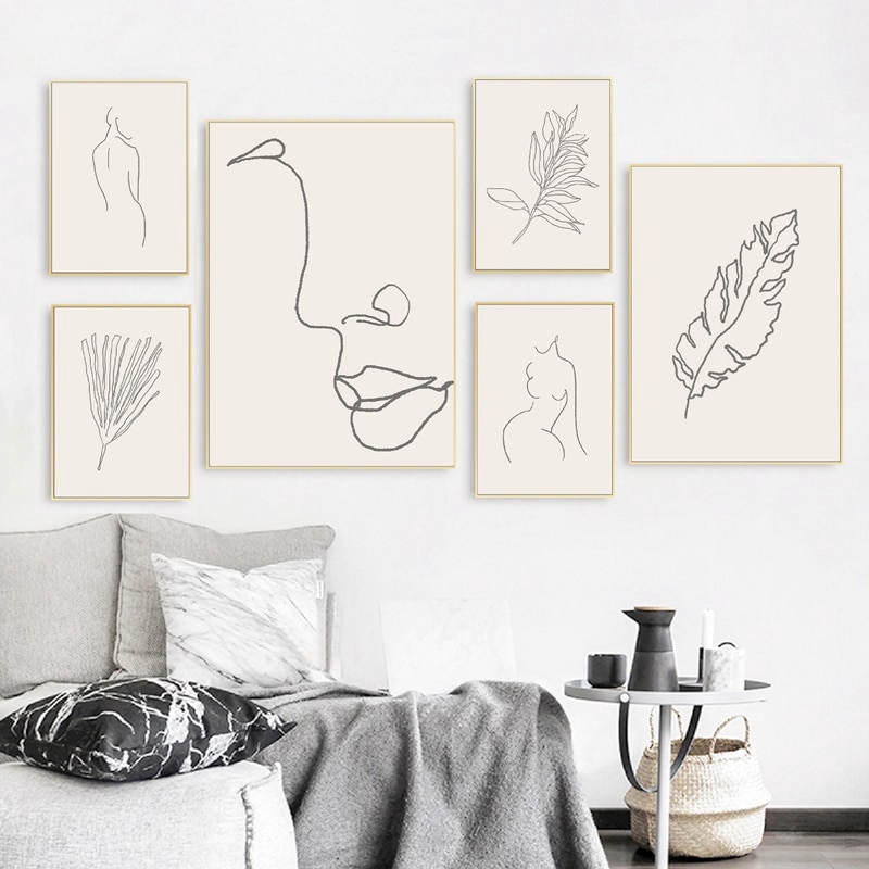 Neutral Fine Line Prints Abstract Line Drawing Minimalist Painting Wall Art Picture Scandinavian Wall Art Poster Home Decor No Framed Shopee Indonesia