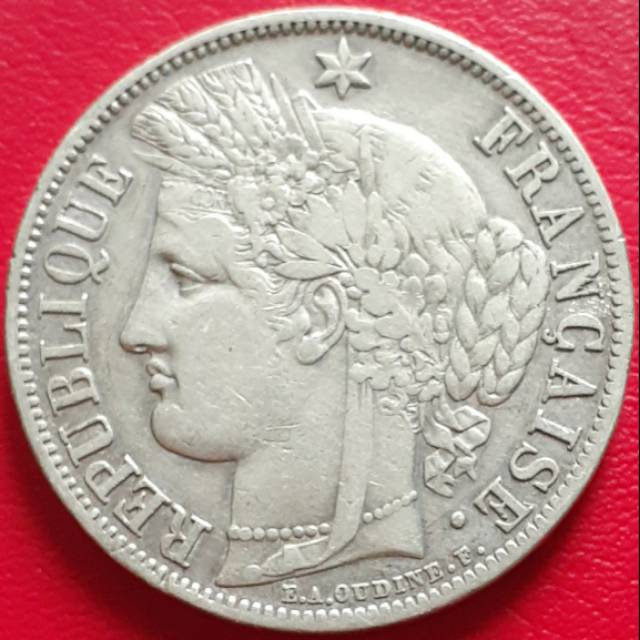  Uang Koin  Perak Kuno 5 Francs Perancis Tahun 1851 Silver 