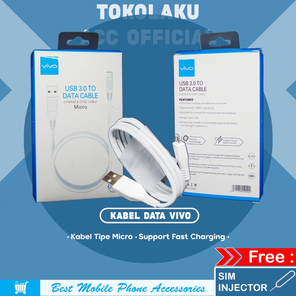 Kabel Data Vivo Original Tipe Micro Fast Charging 9V 12V 100% Kabel Charger Vivo Original Tipe Micro