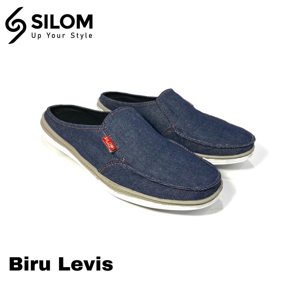 Sepatu Sandal Slop Pria Bustong Bahan Levis Sendal Casual Slip On Slop Kickers