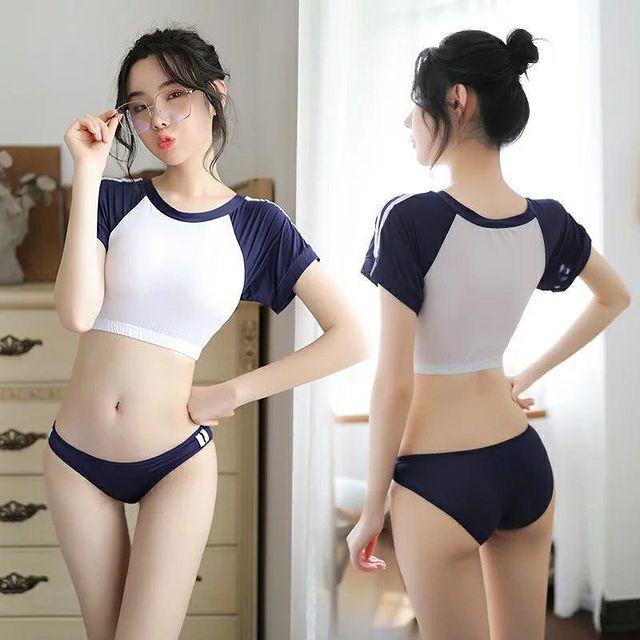 Ɛѵҽ Set Lingerie Sexy Cosplay Siswa Wanita Jepang Baju Renang Split Erotis 1147