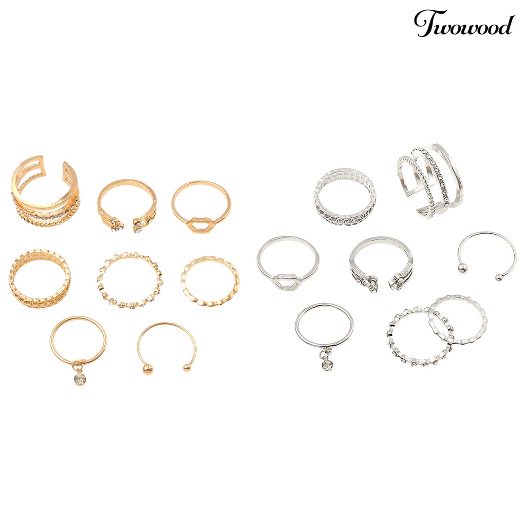 8pcs Cincin Berlian Imitasi Bentuk Heksagonal Geometris Untuk Wanita