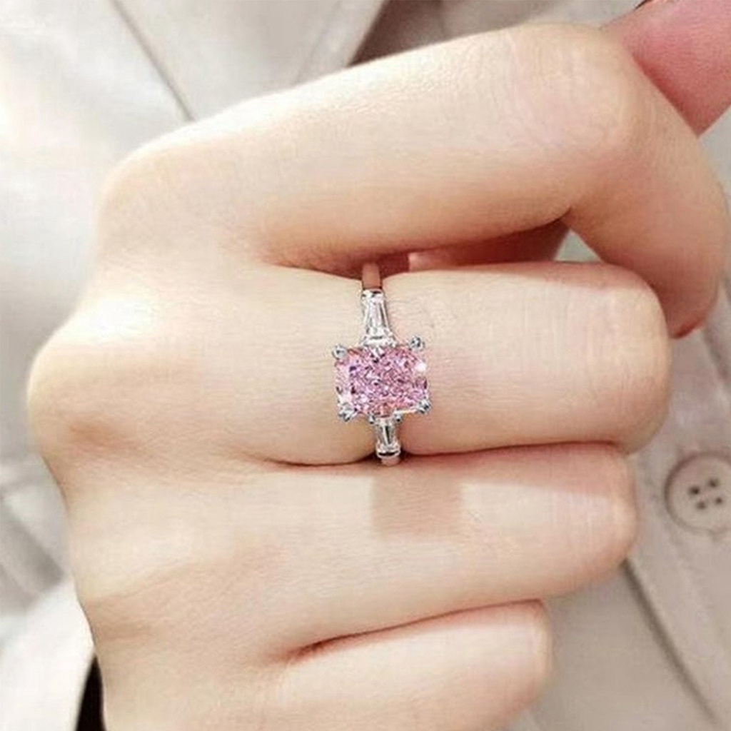 Fancyqube Cincin Bentuk Geometris Warna Pink Untuk Wanita