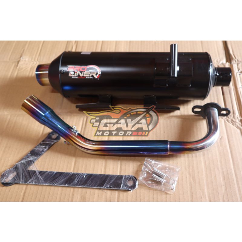 KNALPOT PROLINER PRO LINER STD RACING BLUE MATIC YAMAHA HONDA ALL MATIC LENGKAP MIO M3 SOUL GT 125 S