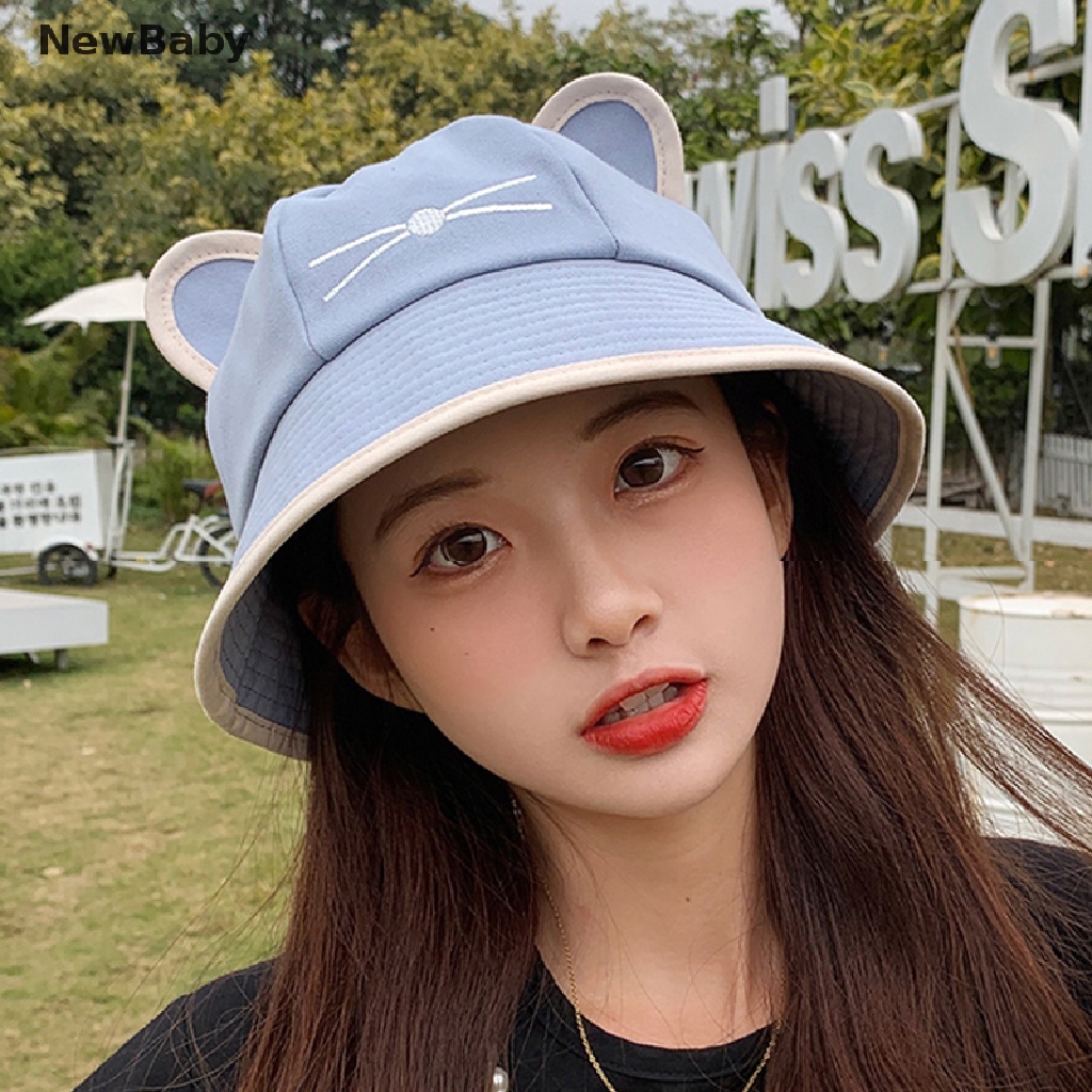 NewBaby Fashion Cat Whisker Bucket Hat for Women Summer Plain Women Outdoor Hiking Beach ID