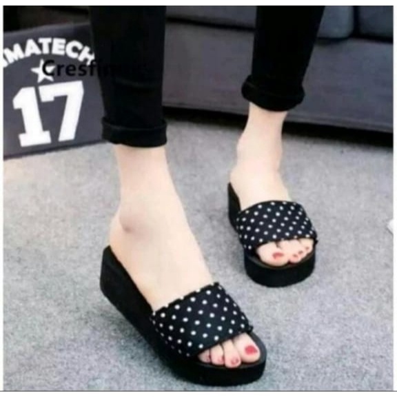 SANDAL WEDGES SELOP POLKADOT DISTRO TERBARU