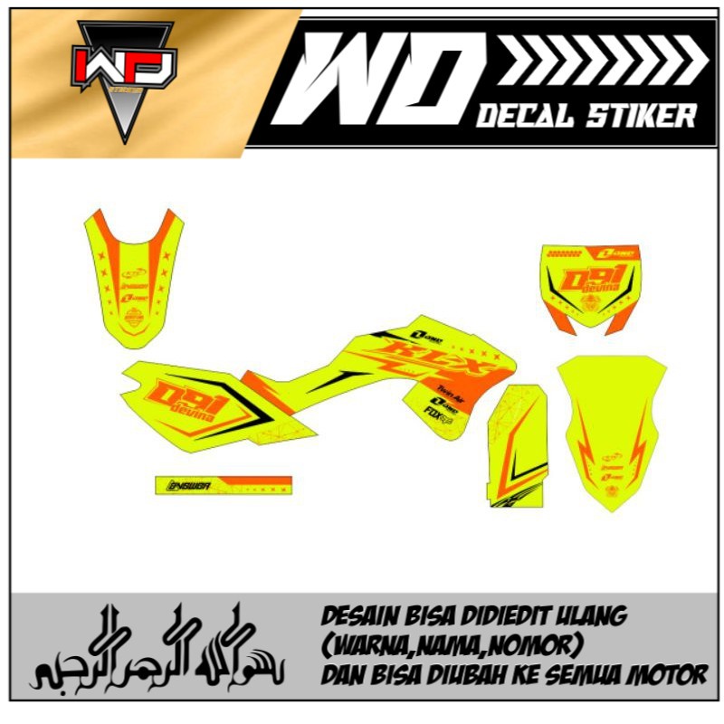 Dekal sticker KLX motif simple kuning lis oren