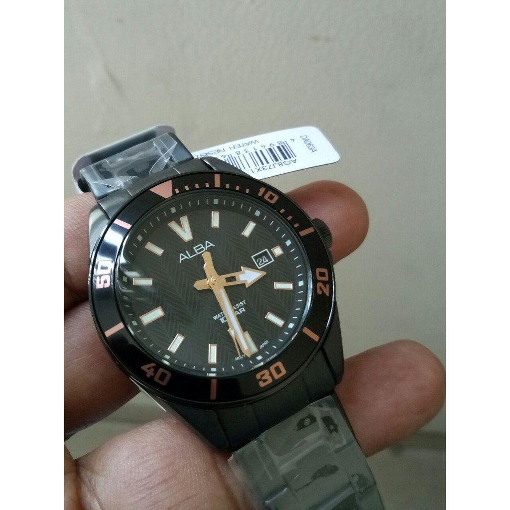 Alba Quartz AG8J73X1 Analog Full Black - Jam Tangan Pria AG8J73