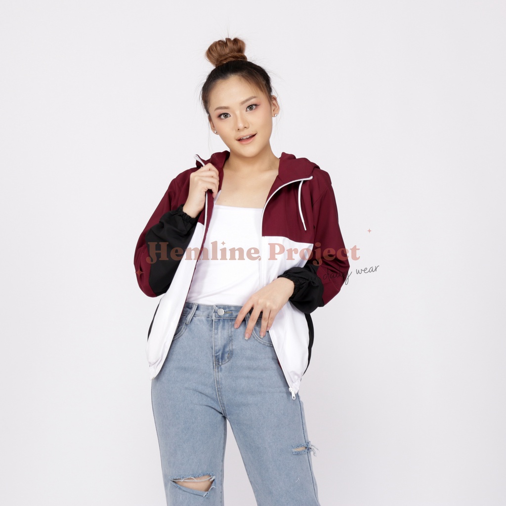 Anais Jaket Maroon - Jaket Parasut Hoodie Wanita