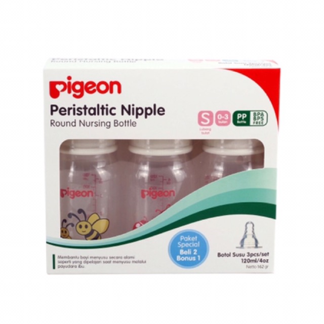 Pigeon Botol PP RP paket isi 3 50ml 120ml 240ml peristaltic nipple slim neck