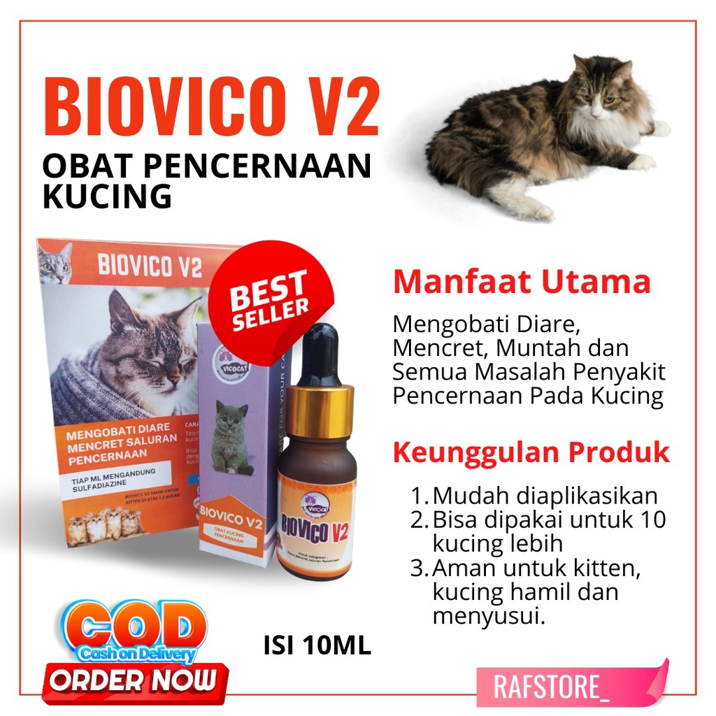 BIOVICO V2 Obat Diare Mencret dan Muntah Kucing aman untuk kitten dan menyusui - obat diare kucing m