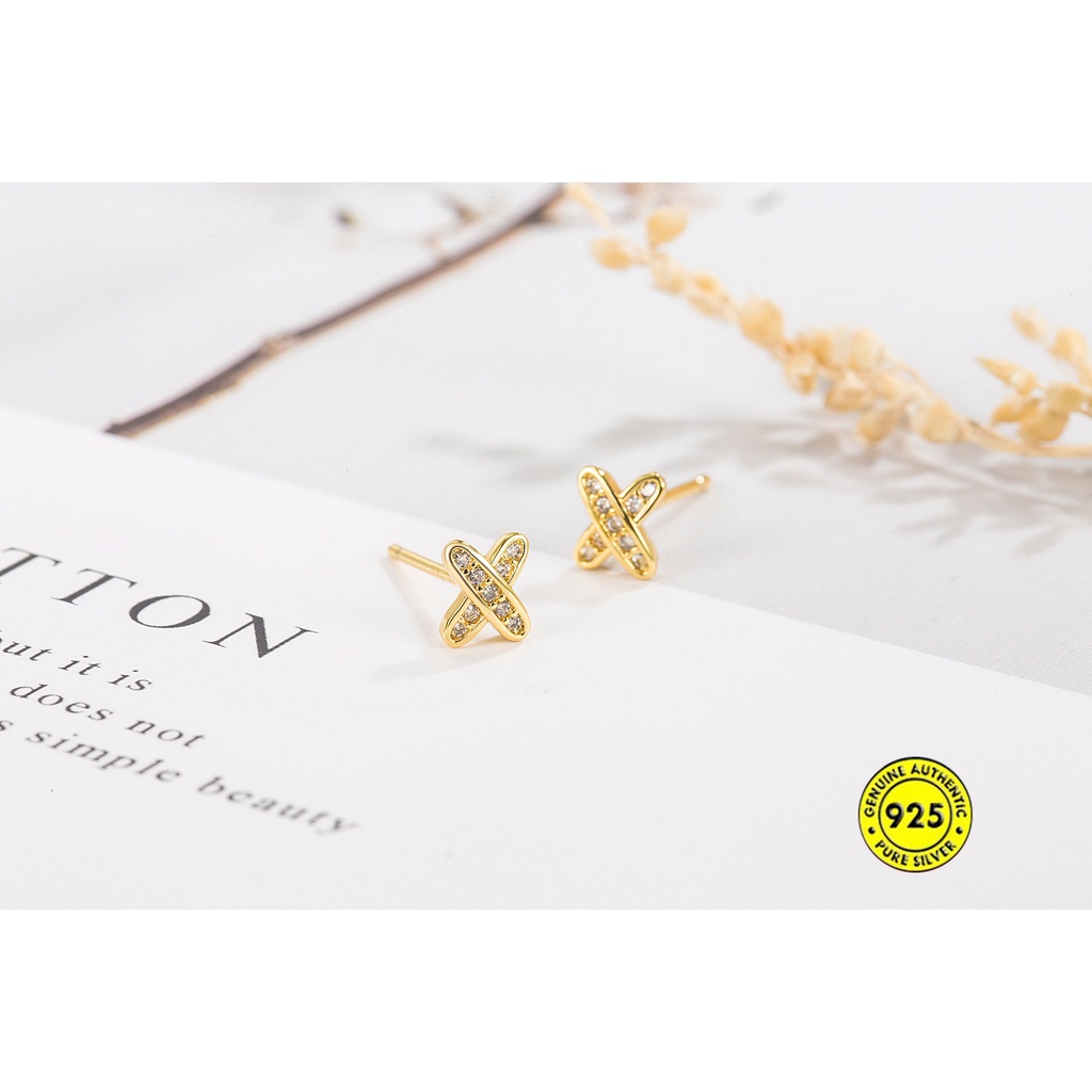 Anting Tusuk Bentuk Huruf X Hias Berlian Imitasi Untuk Wanita U1034