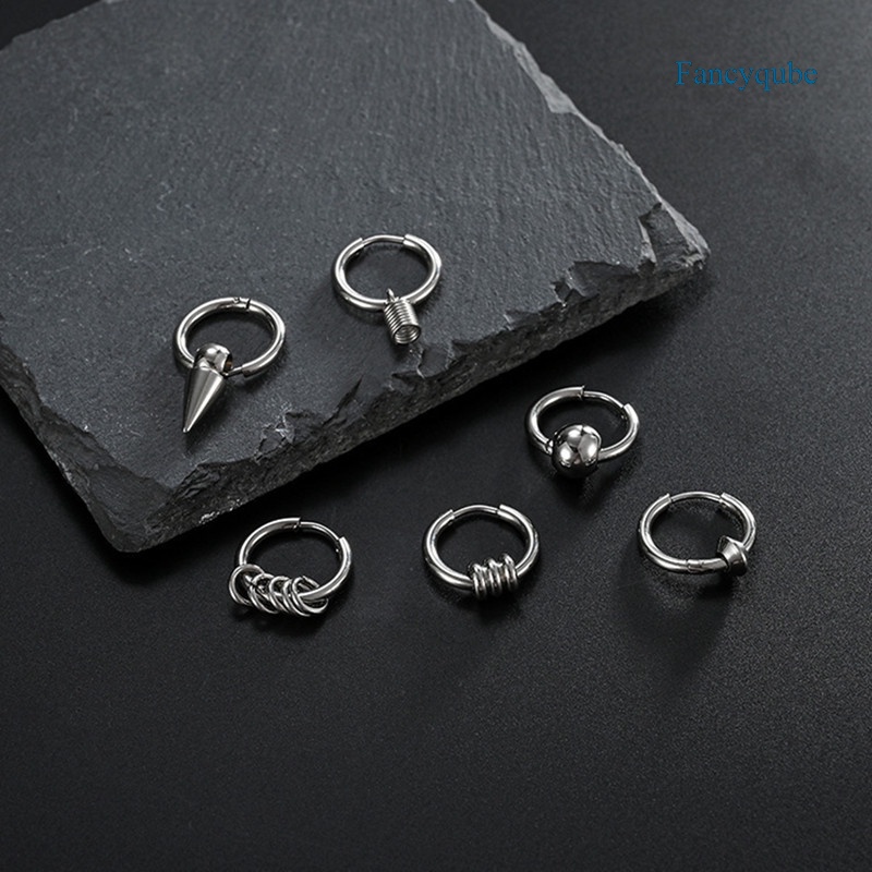 Fancyqube 1pc Anting Tindik Bahan Stainless Steel Desain Petir Geometri Hias Mutiara Gaya Punk / Gothic Untuk Pria / Wanita