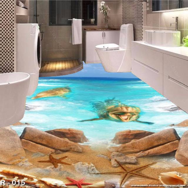 WALLPAPER CUSTOM 3D MOTIF IKAN LUMBA-LUMBA VINYL LANTAI FLOOR PAPER