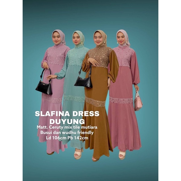 PB Prilly Busana - SLAFINA DRESS DUYUNG TILE CERUTY MALAYSIA MUTIARA - GAMIS BRUKAT - GAMIS PESTA