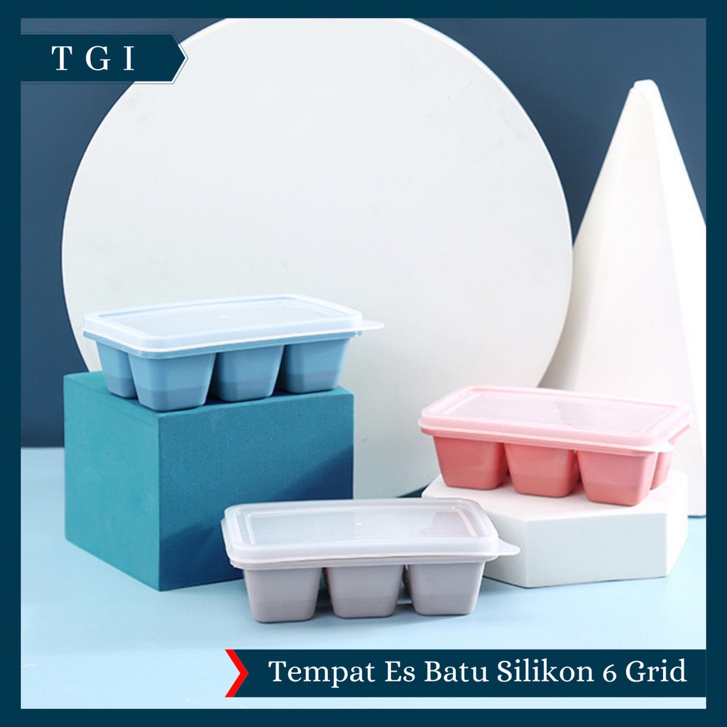 TGI - CETAKAN ES BATU SILIKON 6 GRID | ICE CUBE MAKER 6 GRID | CETAKAN ES BATU 6 SEKAT BAHAN SILIKON FOOD GRADE DENGAN TUTUP CETAKAN ES BATU SILIKON MINI 6 LUBANG