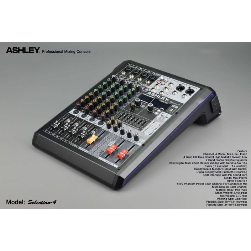 Mixer Ashley 4 Channel Selection-4 Bluetooth Usb Equalizer Original