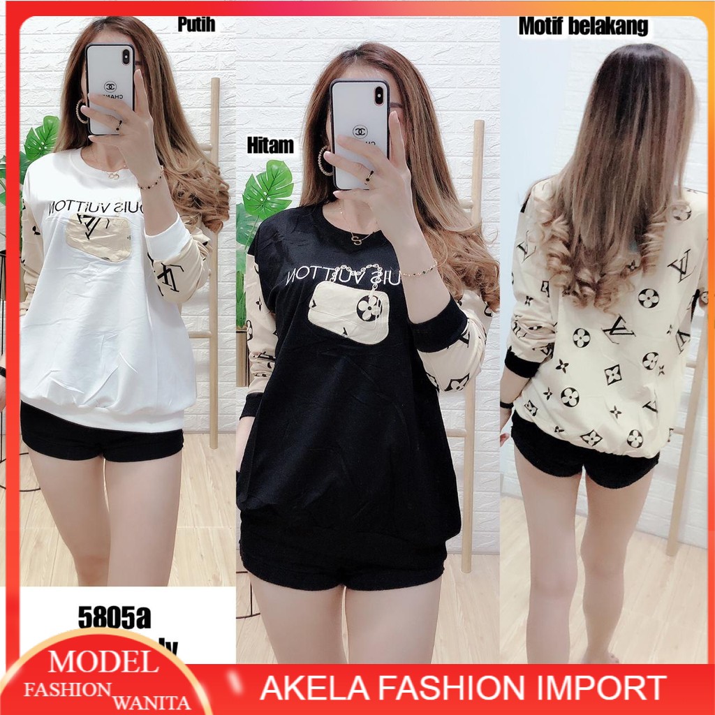 BAJU KAOS ATASAN WANITA BAJU IMPORT MODEL LV LENGAN PANJANG 5805